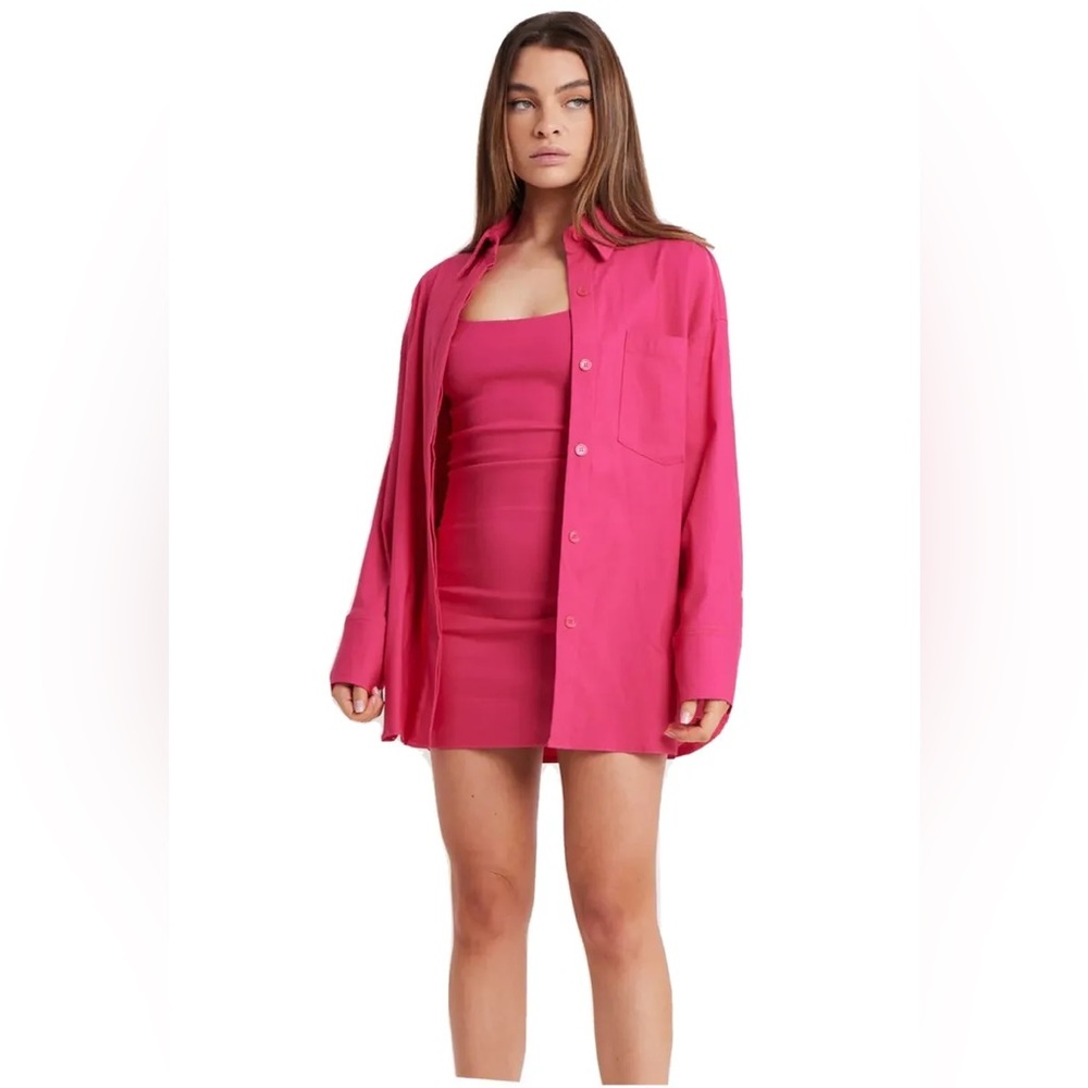 Because Of Alice Structured Overshirt in Flamingo Pink - Large